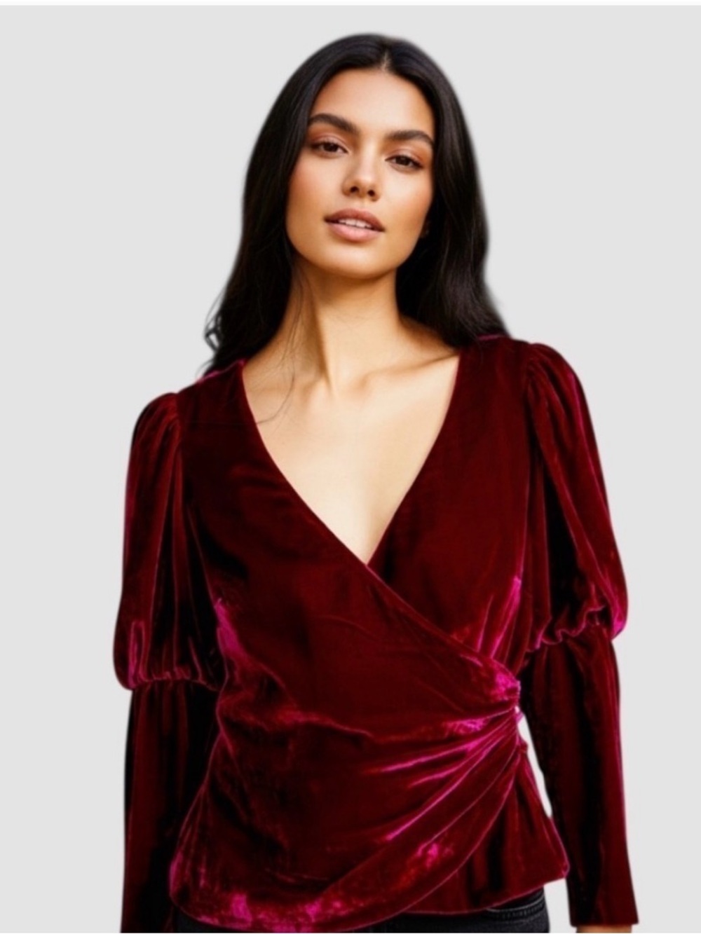 cinq a sept Magenta Velvet-Trim Top